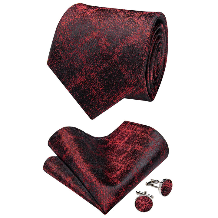 Men's Tie Black Dark Red Jacquard Novelty Necktie Set