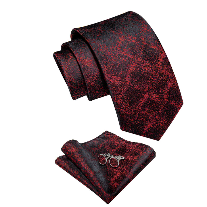 Gradient Red Black Plaid Necktie Pocket Square Cufflinks Set