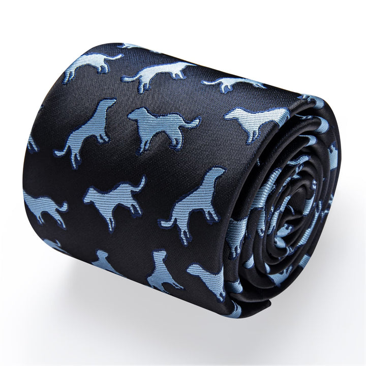 Black Tie Sky Blue Puppy Jacquard Pattern Novelty Necktie Set