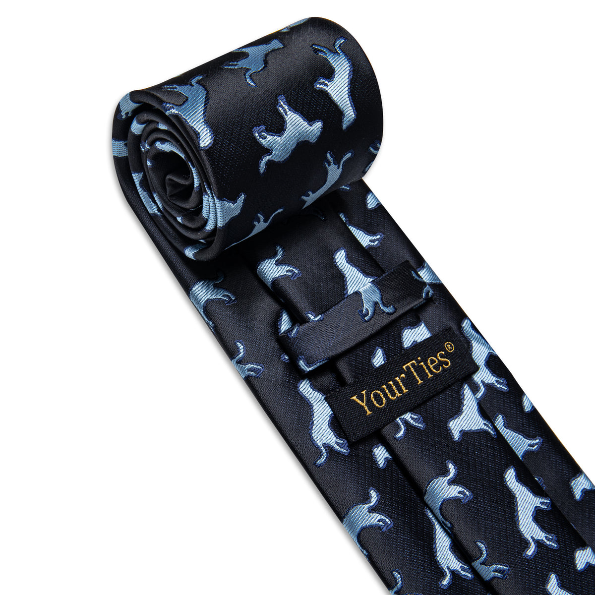 YourTies Black Blue Puppy Pattern Men's Tie Handkerchief Cufflinks Set