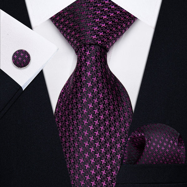 Purple Pink Woven Men's Necktie Pocket Square Cufflinks Set