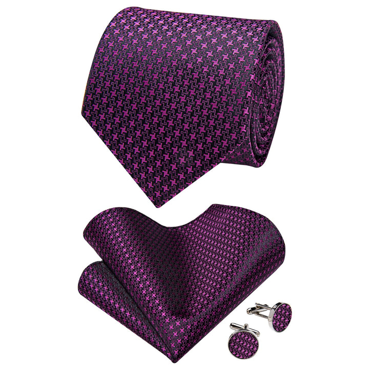  Men's Tie Black Purple Jacquard Geometric Necktie Set