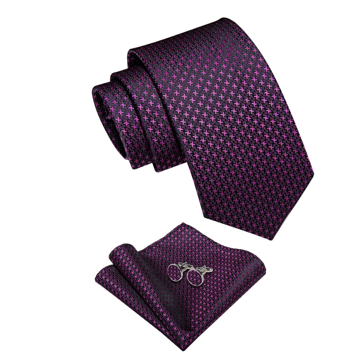 Purple Pink Woven Men's Necktie Pocket Square Cufflinks Set