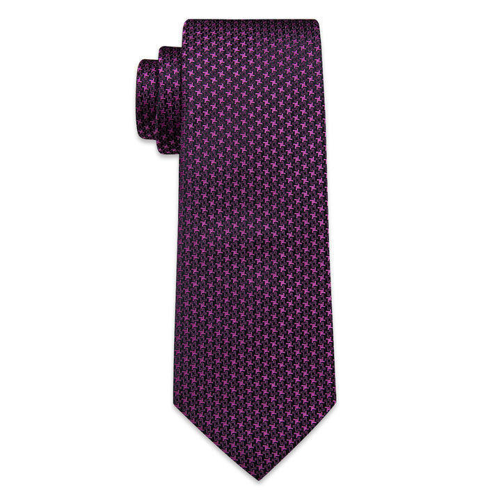 Purple Pink Woven Men's Necktie Pocket Square Cufflinks Set