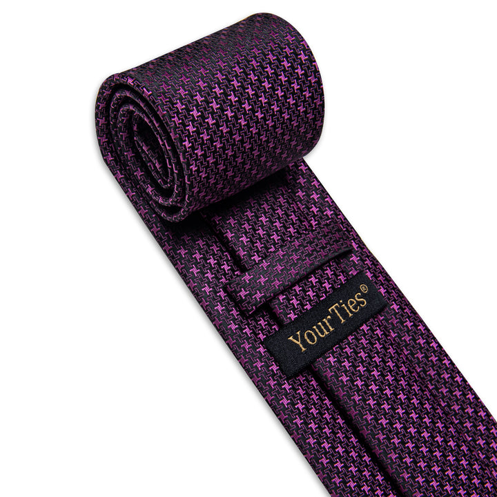 Purple Pink Woven Men's Necktie Pocket Square Cufflinks Set