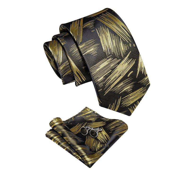 Gold Brown Novelty Woven Men's Necktie Hanky Cufflinks Set