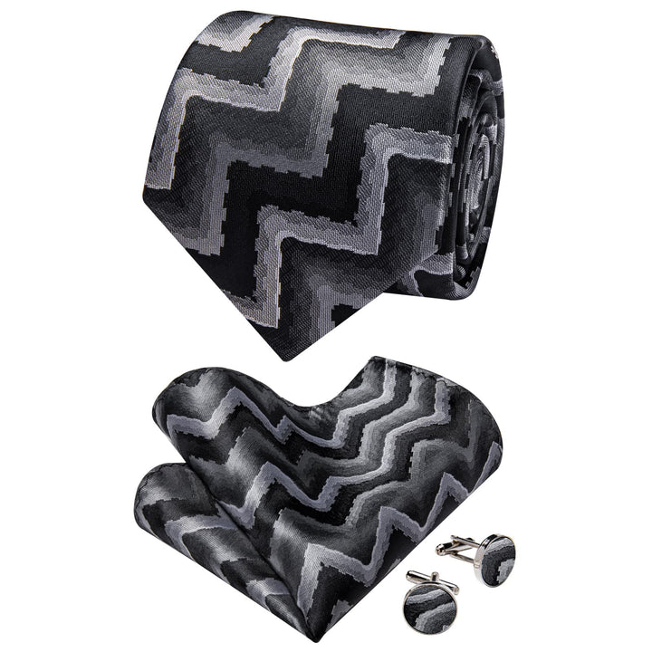 BLack Men's Tie Dark Grey Pattern Novelty Necktie Set