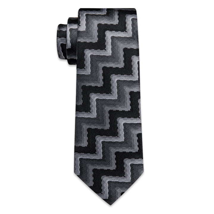  Black Grey White Novelty Mens Tie Pocket Square Cufflinks Set