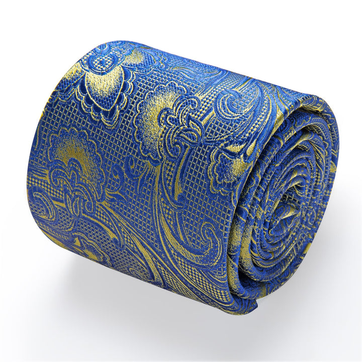  Light Blue Tie Men's Gold Jacquard Paisley Necktie Set