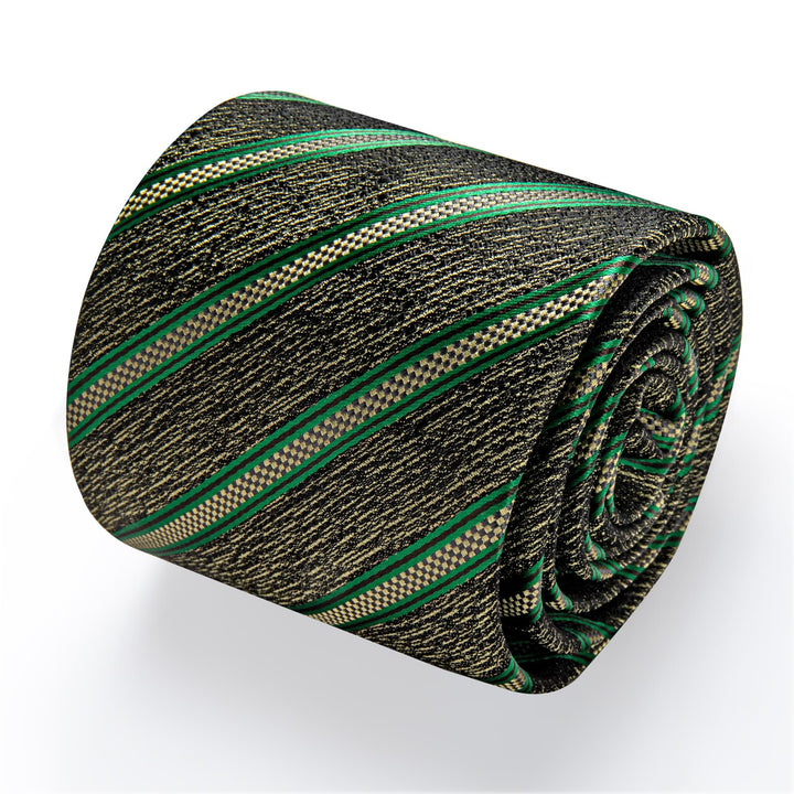 Tie Dark Khaki Green Stripes Jacquard Striped Necktie Set for Men