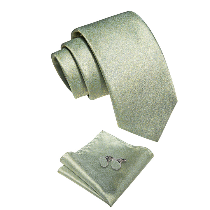 Shining Light Avocado Green Yellow Solid Necktie Hanky Cufflinks Set