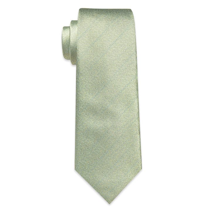 Shining Light Avocado Green Yellow Solid Necktie Hanky Cufflinks Set