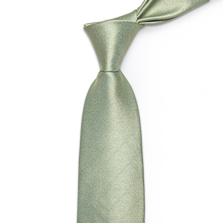 Shining Light Avocado Green Yellow Solid Necktie Hanky Cufflinks Set