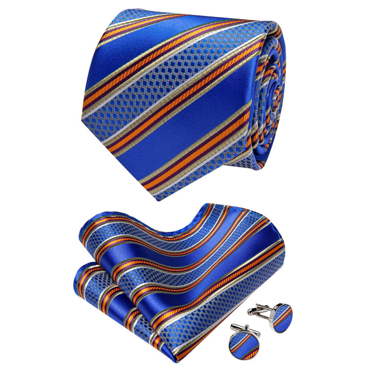  Men's Blue Striped Tie Orange Purple Pinstripes Necktie Set