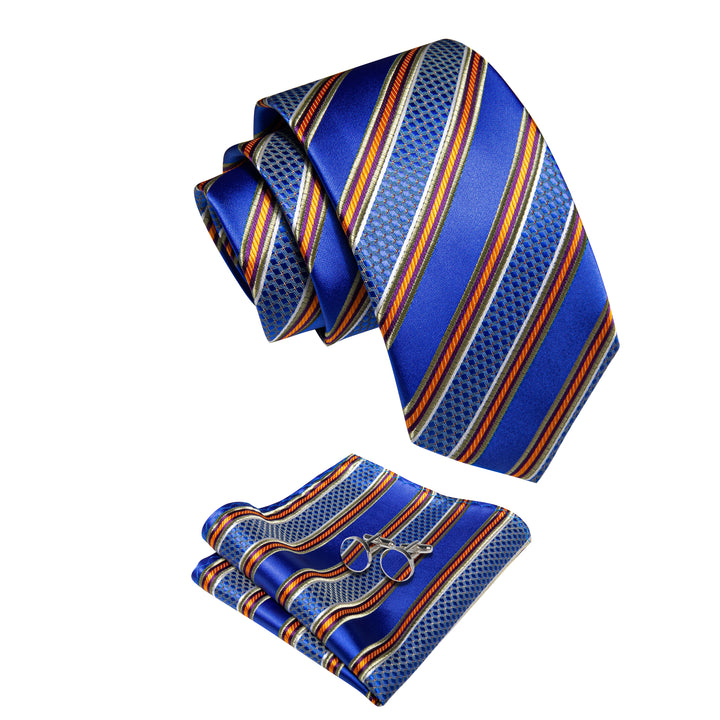 blue and orange striped tie