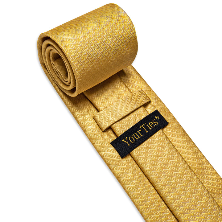 Gold Yellow Novelty Woven Men's Necktie Hanky Cufflinks Set