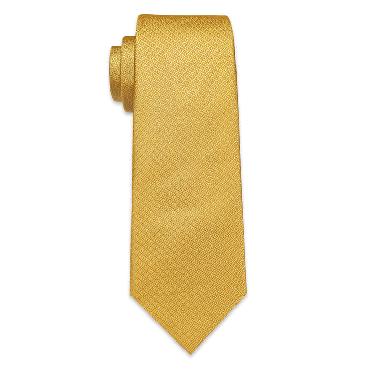 Gold Yellow Novelty Woven Men's Necktie Hanky Cufflinks Set