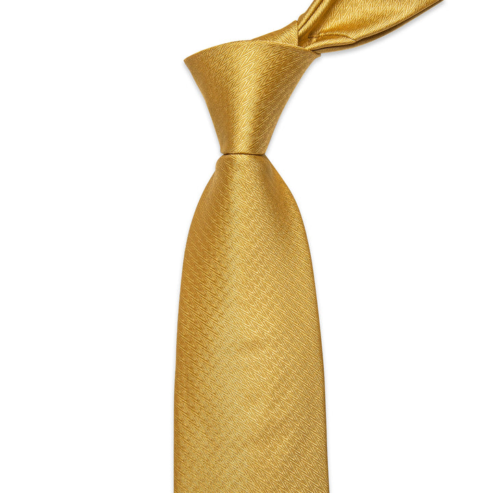 Gold Yellow Novelty Woven Men's Necktie Hanky Cufflinks Set