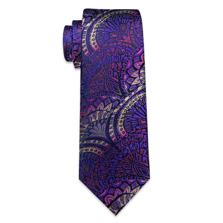 Purple Tie Paisley Men's Necktie Pocket Square Cufflinks Set