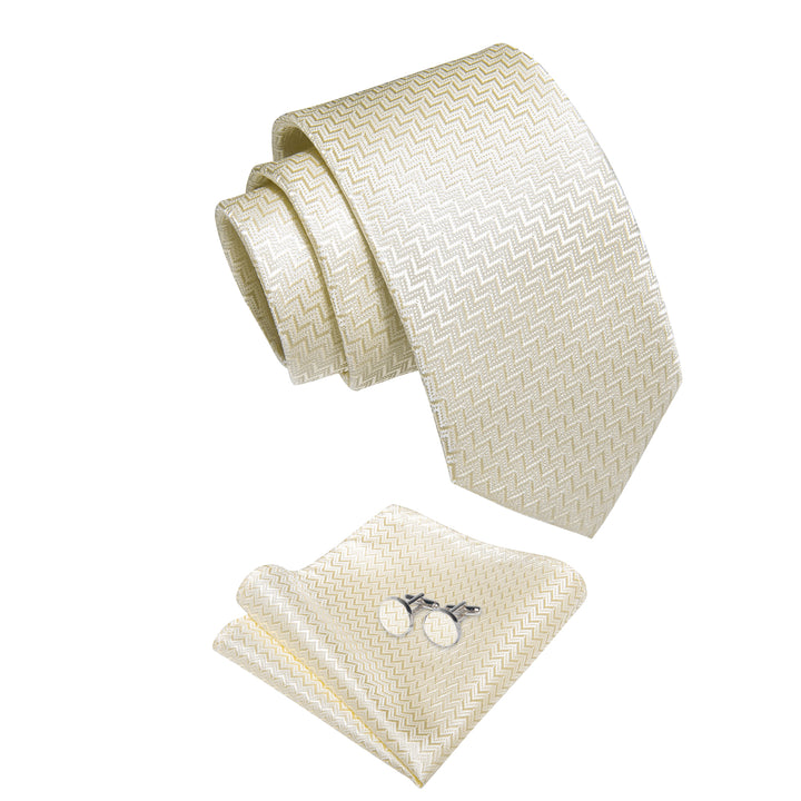 Ivory Novelty Woven Men's Necktie Pocket Square Cufflinks Set