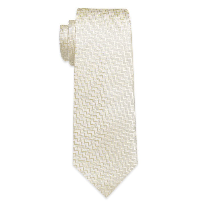 Ivory Novelty Woven Men's Necktie Pocket Square Cufflinks Set