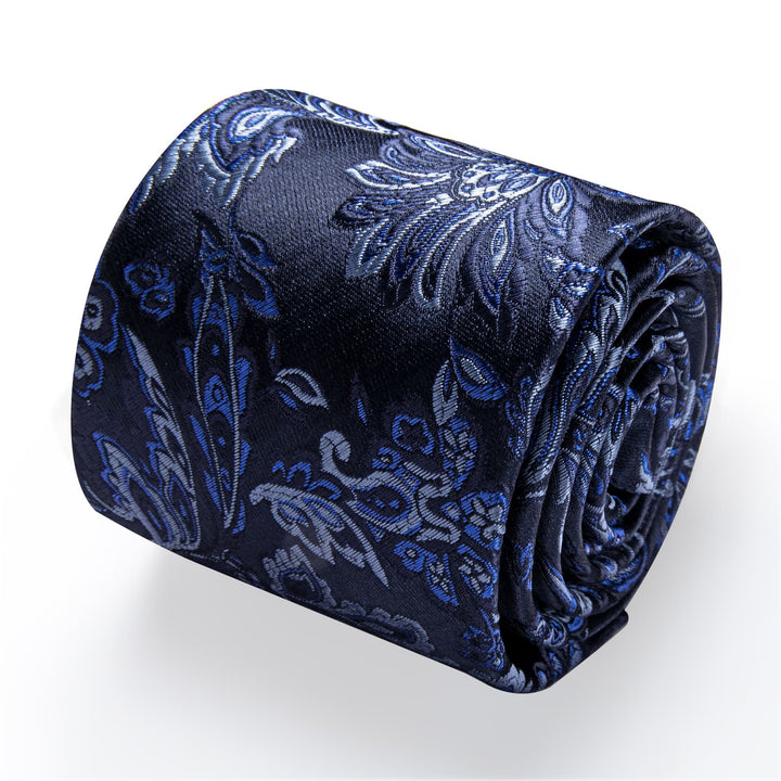 Men's Blue Tie Royal Blue Jacquard Floral Necktie Set