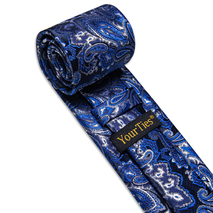 Navy Blue White Paisley Men's Tie Pocket Square Cufflinks Set