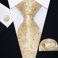 Yourties Gold Yellow Navy Striped Necktie Pocket Square Cufflinks Set