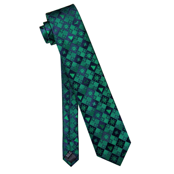  Christmas Green Blue Snow Novelty Men's Necktie Pocket Square Cufflinks Set