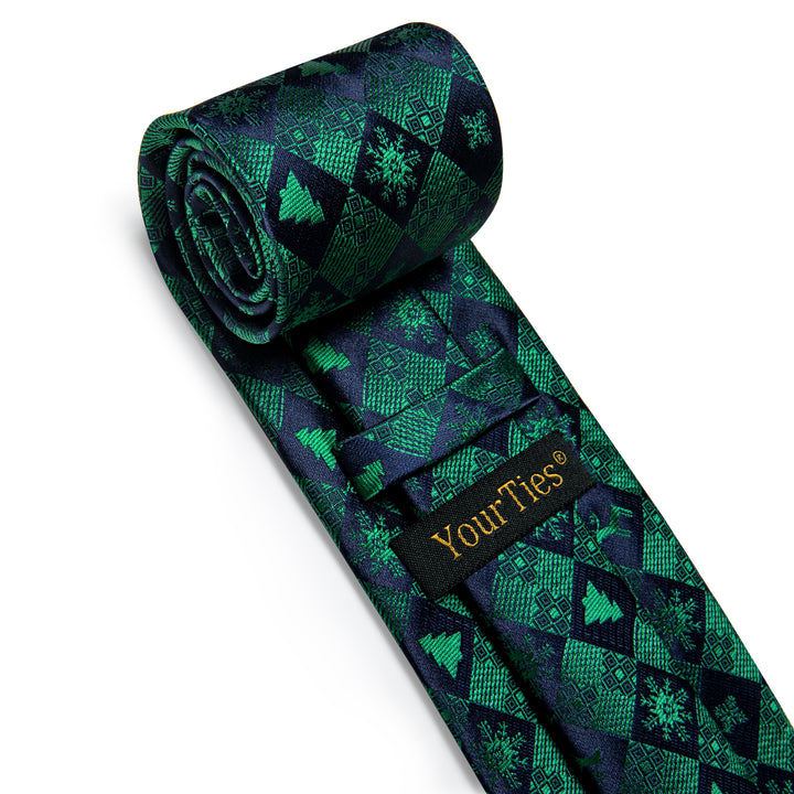  Christmas Green Blue Snow Novelty Men's Necktie Pocket Square Cufflinks Set