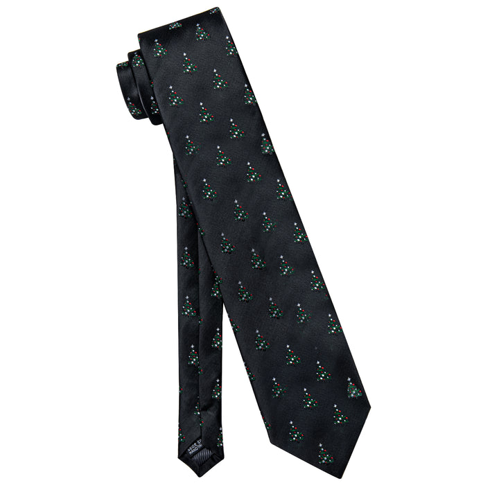 Black Christmas Tree Men's Necktie Pocket Square Cufflink Set