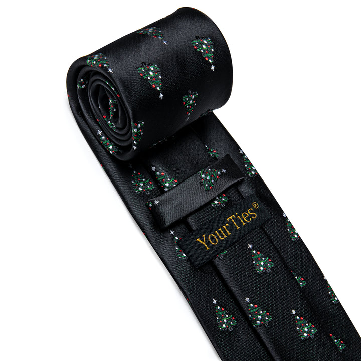 Black Christmas Tree Men's Necktie Pocket Square Cufflink Set