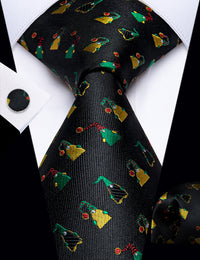 YourTies Black Christmas Hat Men's Necktie Pocket Square Cufflinks Set