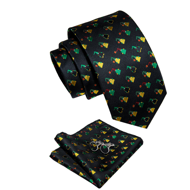 Black Christmas Hat Men's Necktie Pocket Square Cufflinks Set