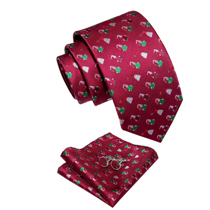 Red Christmas Hat Men's Necktie Pocket Square Cufflinks Set