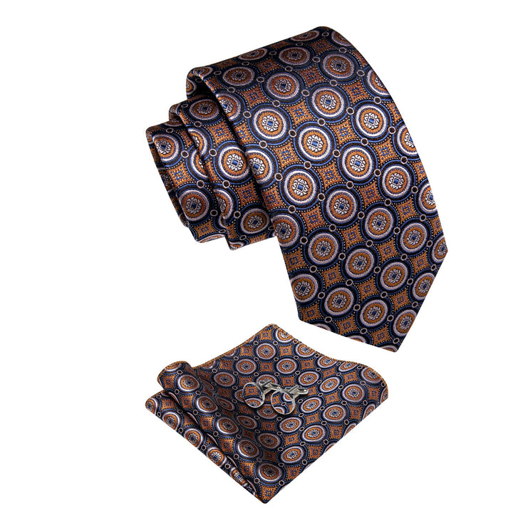  Orange Tie Novelty Necktie Pocket Square Cufflink Set for Men