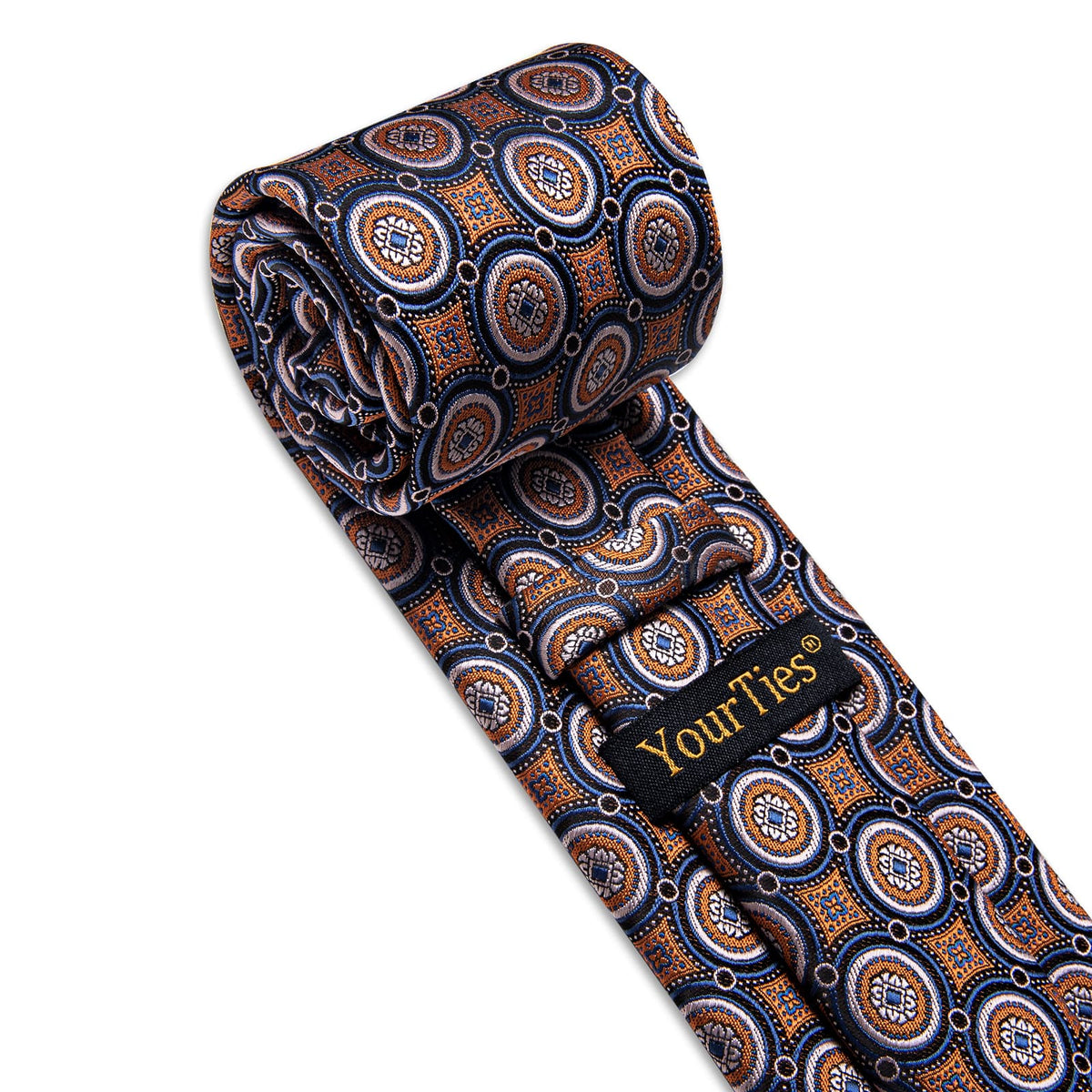  Orange Tie Novelty Necktie Pocket Square Cufflink Set for Men