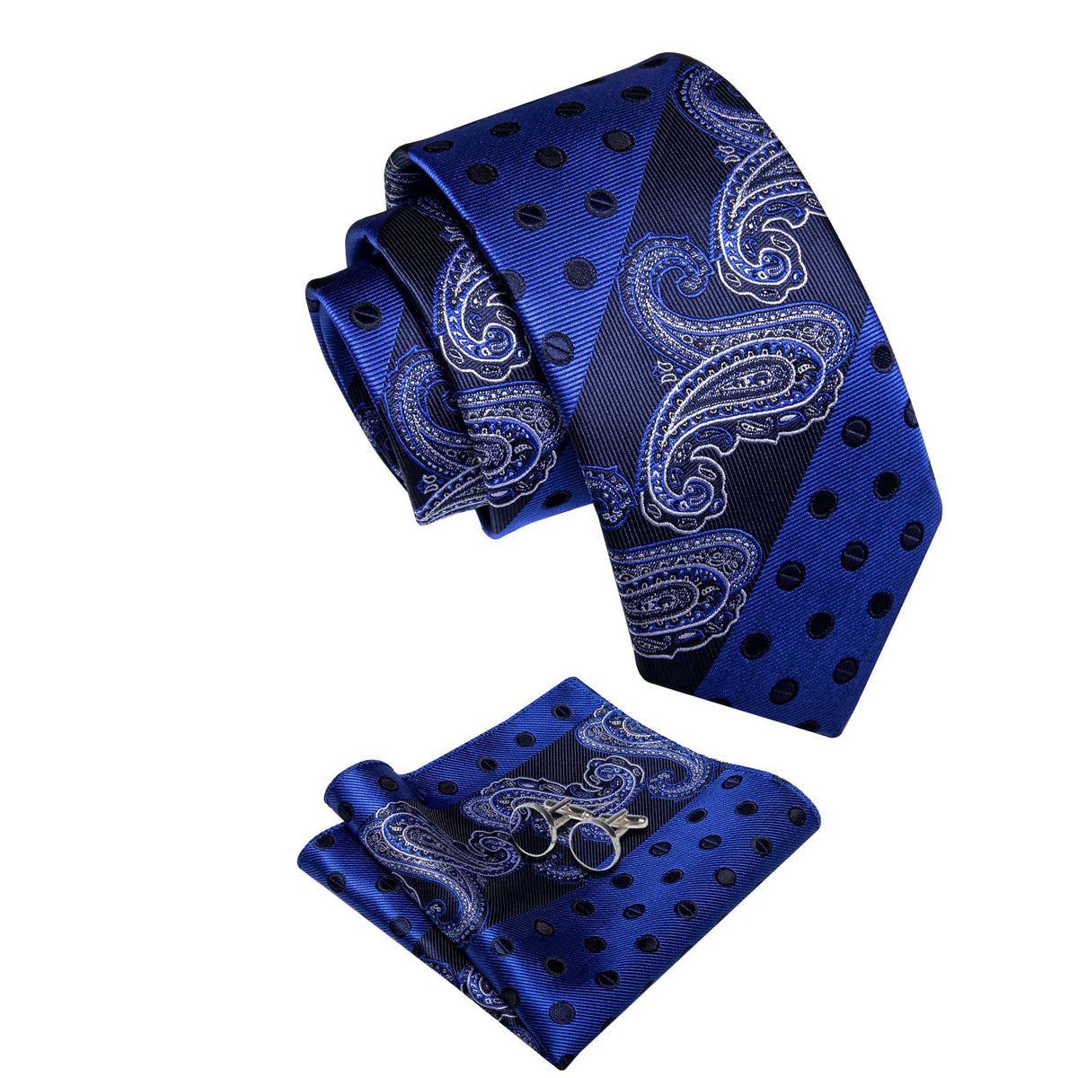  Dark Royal Blue Wedding TIe Polka Dot Tie Hanky Cufflinks Set