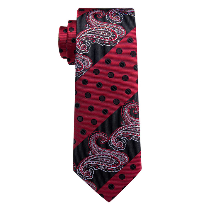 Black Red Silver Novelty TIe Polka Dot Tie Hanky Cufflink Set