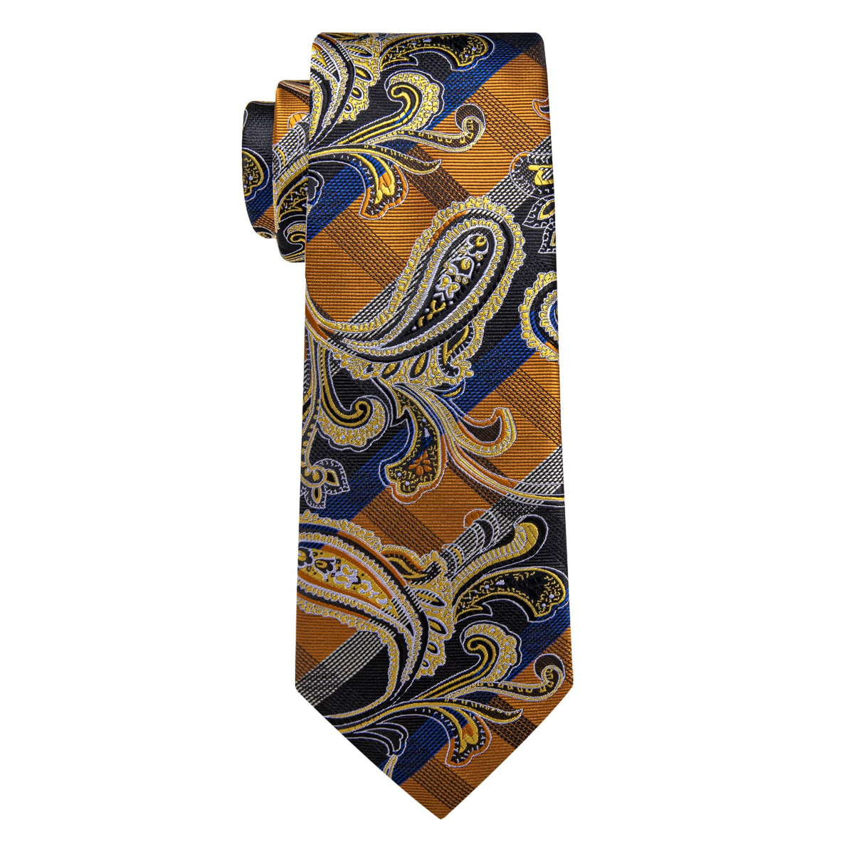  Black Blue Gold NecktIe Men's Paisley Tie Hanky Cufflinks Set