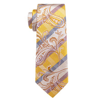  Yellow Tie Champagne Color Jacquard Tie Hanky Cufflinks Set