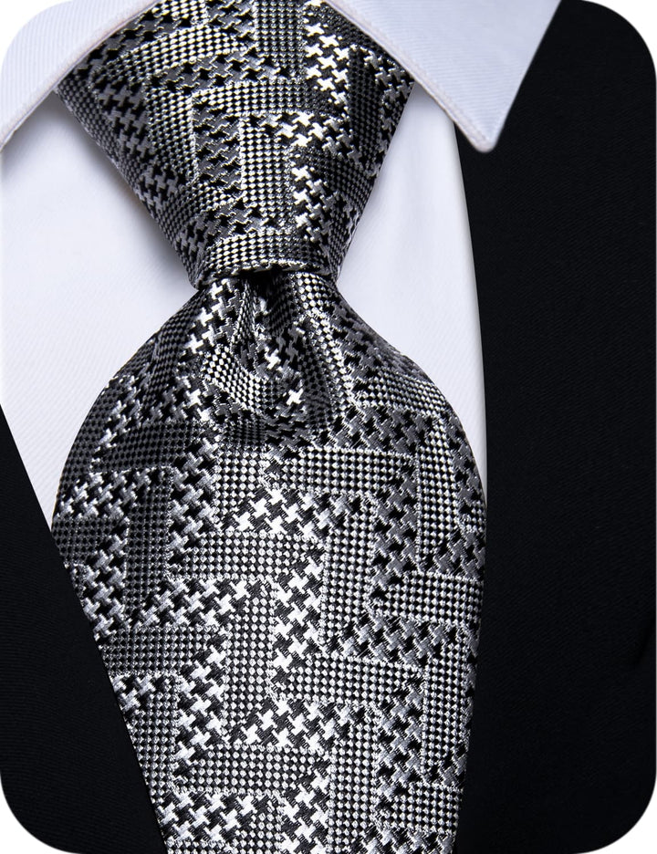  Wedding Necktie Silver Grey Mens Tie Set with Clip and Brooch