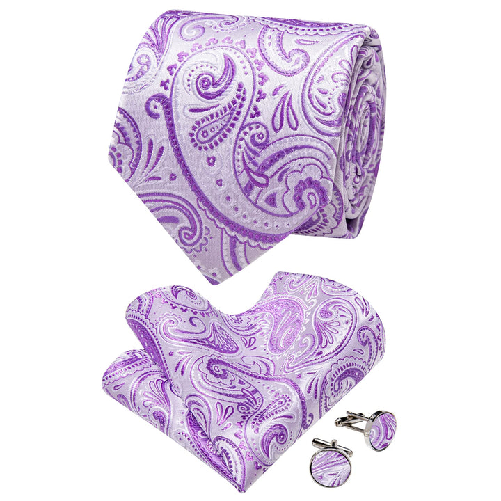  Lavender Purple Tie Paisley Tie Flower Brooch Set with Clip