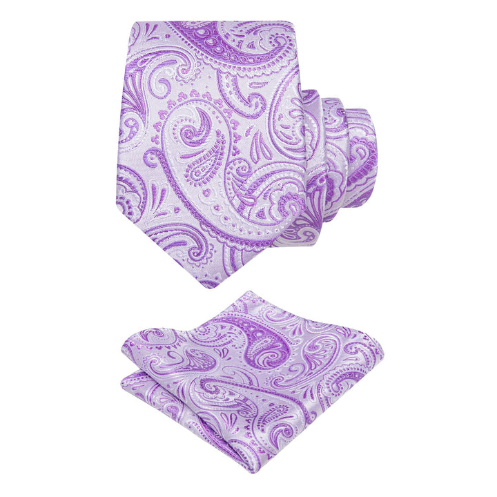  Lavender Purple Tie Paisley Tie Flower Brooch Set with Clip