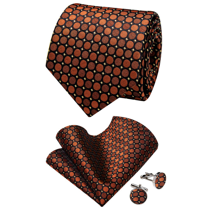  Burnt Orange Black Men's NeckTie Flower Brooch Set with Clip