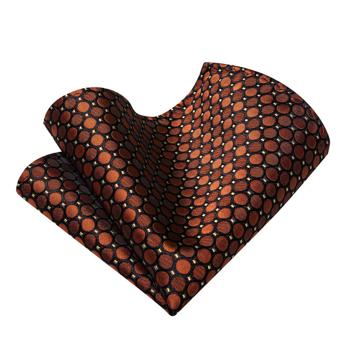 Burnt Orange Men's Tie Geometric Necktie Hanky Cufflinks Set