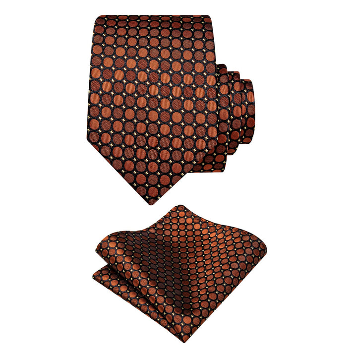  Burnt Orange Black Men's NeckTie Flower Brooch Set with Clip