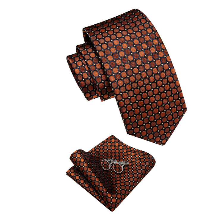  Burnt Orange Black Men's NeckTie Flower Brooch Set with Clip