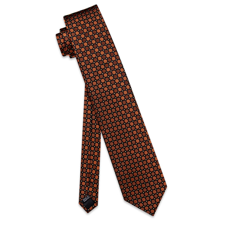 Burnt Orange Men's Tie Geometric Necktie Hanky Cufflinks Set