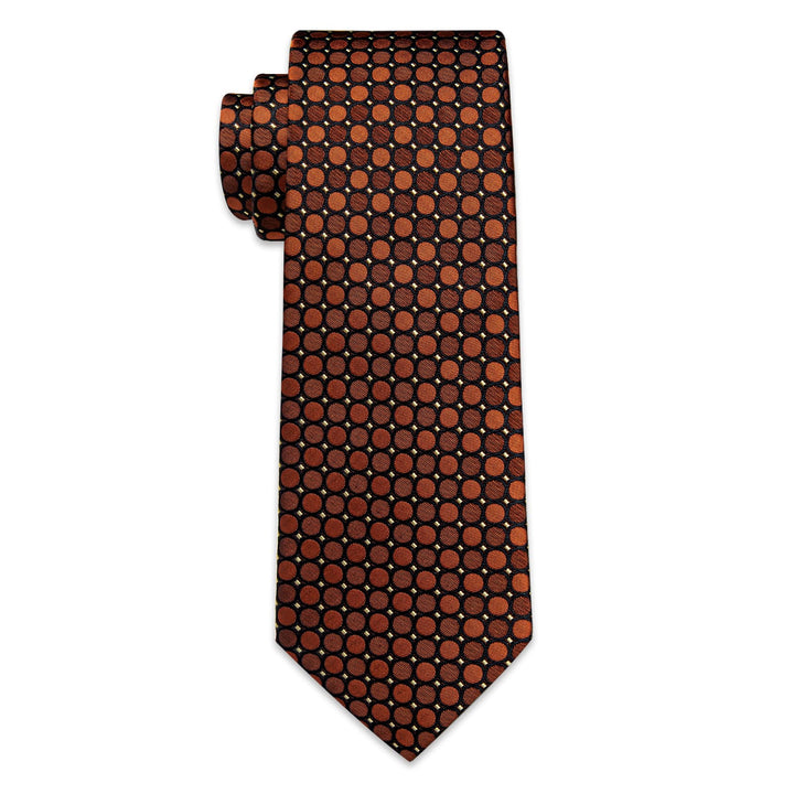 Burnt Orange Men's Tie Geometric Necktie Hanky Cufflinks Set